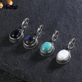 925 Silver Oval Labradorite Hoop Earrings Retro Moonstone Party Jewelry