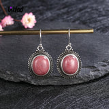 925 Silver Earring Oval Rhodochrosite Hoop Earrings