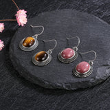 925 Silver Earring Oval Rhodochrosite Hoop Earrings