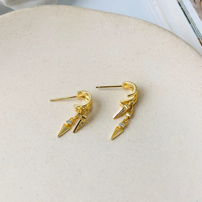 925 Sterling Silver Earrings Personality Cone Pendant Moon Tag Drop Earring