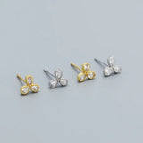 925 Silver Butterfly Zircon Stud Earring Retro Opal Sweet Women Ear Jewelry