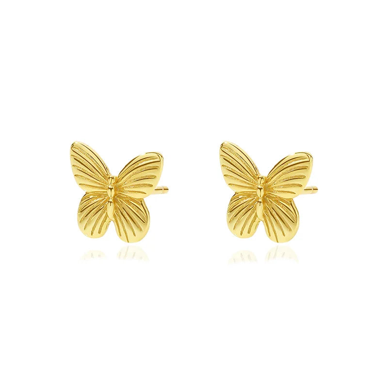 925 Silver Butterfly Zircon Stud Earring Retro Opal Sweet Women Ear Jewelry