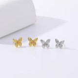 925 Silver Butterfly Zircon Stud Earring Retro Opal Sweet Women Ear Jewelry