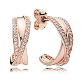 925 Silver Rose Entwined Heart Circles Earrings with Crystals
