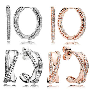 925 Silver Rose Entwined Heart Circles Earrings with Crystals