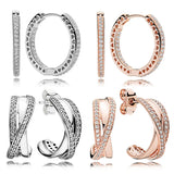 925 Silver Rose Entwined Heart Circles Earrings with Crystals
