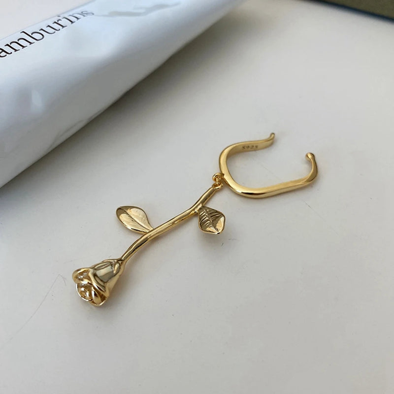 925 Silver Rose Flower Clip Earring 18k Fine Jewelry