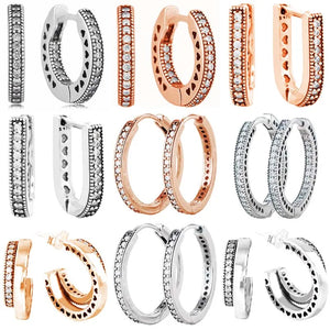 925 Silver Earring Circles & Hearts Hoop Signature Women Gift