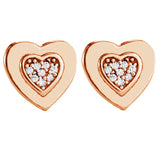 925 Silver Earring Rose PAN Golden Two-tone Signature Heart Earring With Crystal