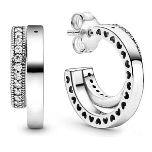 925 Silver Rose Solitaire Huggie Heart Earring With Crystal