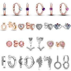 925 Silver Rose Solitaire Huggie Heart Earring With Crystal