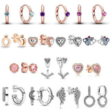 925 Silver Rose Solitaire Huggie Heart Earring With Crystal