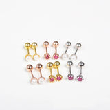 925 Silver Earring Pearl Small Red Zircon Stud Sweet Ear Nail Women Jewelry
