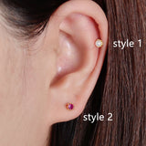 925 Silver Earring Pearl Small Red Zircon Stud Sweet Ear Nail Women Jewelry