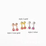 925 Silver Earring Pearl Small Red Zircon Stud Sweet Ear Nail Women Jewelry