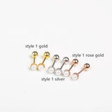 925 Silver Earring Pearl Small Red Zircon Stud Sweet Ear Nail Women Jewelry