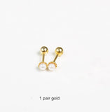 925 Silver Earring Pearl Small Red Zircon Stud Sweet Ear Nail Women Jewelry