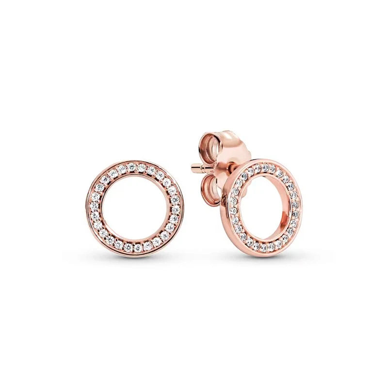 925 Silver Circle & Infinity Stud Earrings Square Sparkle Pandor Fine Jewelry