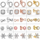 925 Silver Circle & Infinity Stud Earrings Square Sparkle Pandor Fine Jewelry