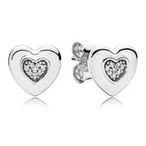 925 Silver Sparkling Heart Stud Earrings Wedding Party Jewelry