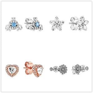 925 Silver Sparkling Snowflakes Stud Earrings Wedding Party Jewelry