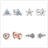 925 Silver Sparkling Snowflakes Stud Earrings Wedding Party Jewelry