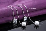 925 Silver Earring Green/White Zirconia Pearl Tassel Drop Earring
