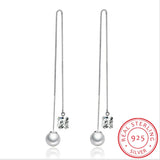 925 Silver Earring Green/White Zirconia Pearl Tassel Drop Earring