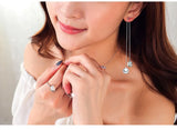 925 Silver Earring Green/White Zirconia Pearl Tassel Drop Earring