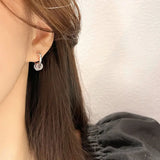 925 Silver Earring With Zircon Pendants Circle Heart Ear Ring