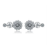 925 Sterling Silver Earring Women Diy Flower Pink Daisy Clear Crystal Earrings