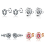 925 Sterling Silver Earring Women Diy Flower Pink Daisy Clear Crystal Earrings