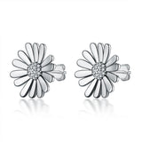 925 Sterling Silver Earring Women Diy Flower Pink Daisy Clear Crystal Earrings