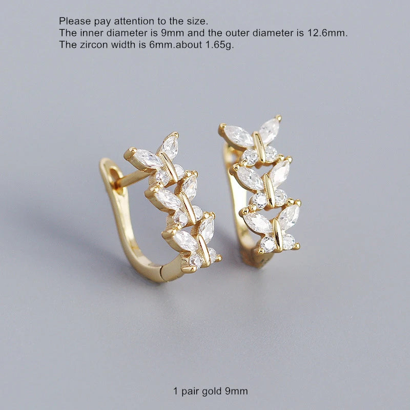 925 Silver Zircon Butterfly Flower Ear Ring