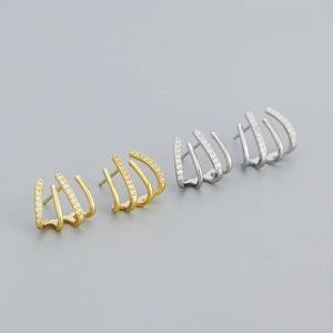 925 Silver Zircon Lines C Hoop Earrings