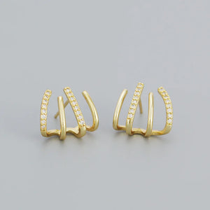 925 Silver Zircon Lines C Hoop Earrings