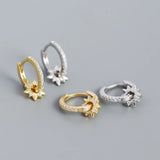 925 Silver Zircon Sun Flower Earring Geometric Style Drop Ear Bone