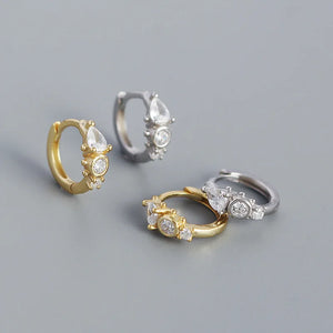 925 Silver Zircon Sun Flower Earring Geometric Style Drop Ear Bone