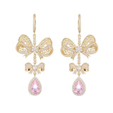 925 Silver Bowknot Yellow Drop Earrings Women Banquet Dangle Jewelry