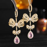 925 Silver Bowknot Yellow Drop Earrings Women Banquet Dangle Jewelry