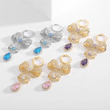 925 Silver Bowknot Yellow Drop Earrings Women Banquet Dangle Jewelry
