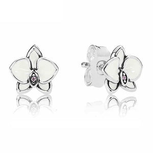 925 Silver Love Locks White&Purple Orchid Earrings