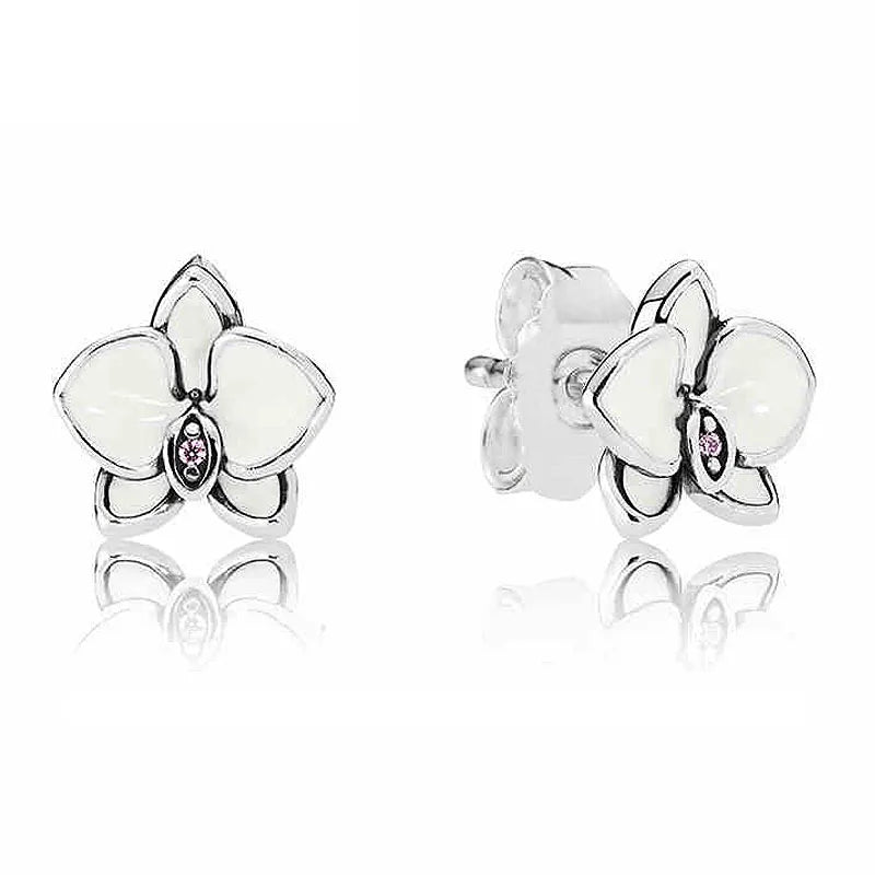 925 Silver Love Locks White&Purple Orchid Earrings