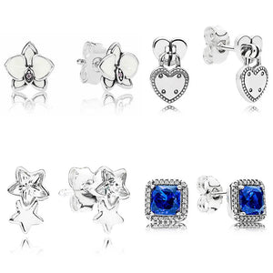 925 Silver Love Locks White&Purple Orchid Earrings