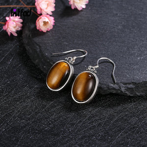 925 Silver Earrings 10*14MM Oval Tiger Eye Pendant Jewelry