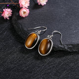 925 Silver Earrings 10*14MM Oval Tiger Eye Pendant Jewelry
