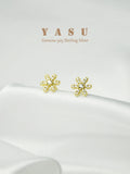 925 Silver Flower Ear Studs 14K Plated Crystal Wedding Jewelry Accessories