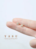925 Silver Flower Ear Studs 14K Plated Crystal Wedding Jewelry Accessories