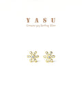 925 Silver Flower Ear Studs 14K Plated Crystal Wedding Jewelry Accessories
