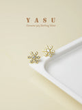 925 Silver Flower Ear Studs 14K Plated Crystal Wedding Jewelry Accessories
